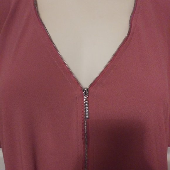 V Neck Zipper Design Blouse - Picture 2 of 3